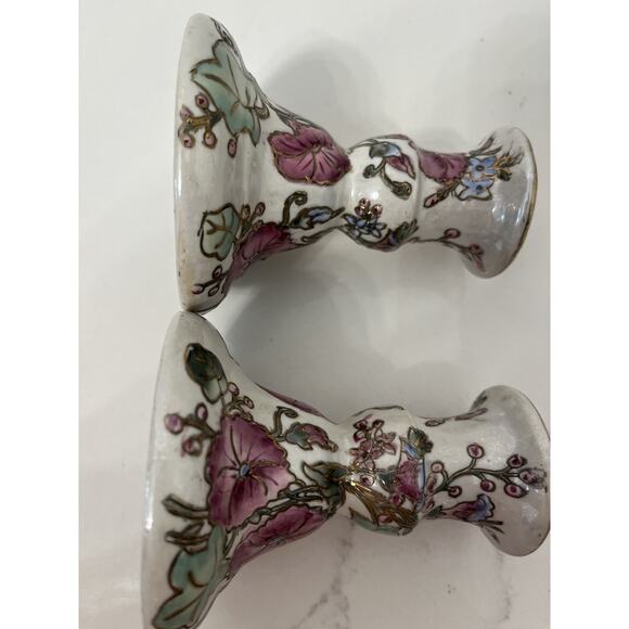 Jena Hall for Toyo VTG Hand Painted Flowery Lusterware Candlesticks-Pair of 2 - Picture 6 of 6